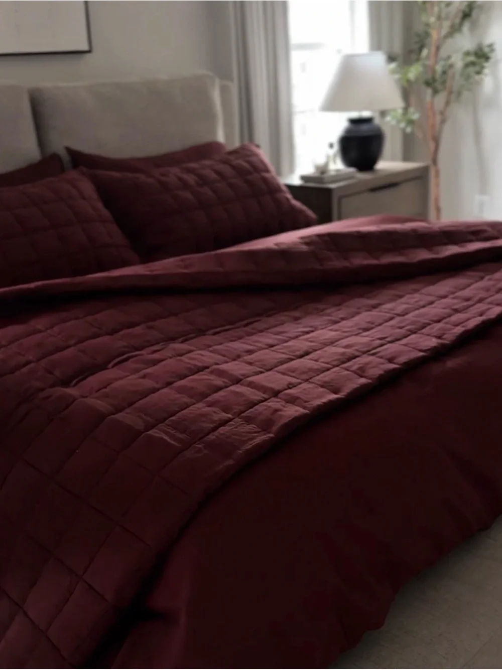 NWOT Quince European Linen Box Quilt in Burgundy King/Cal King - Retail $184